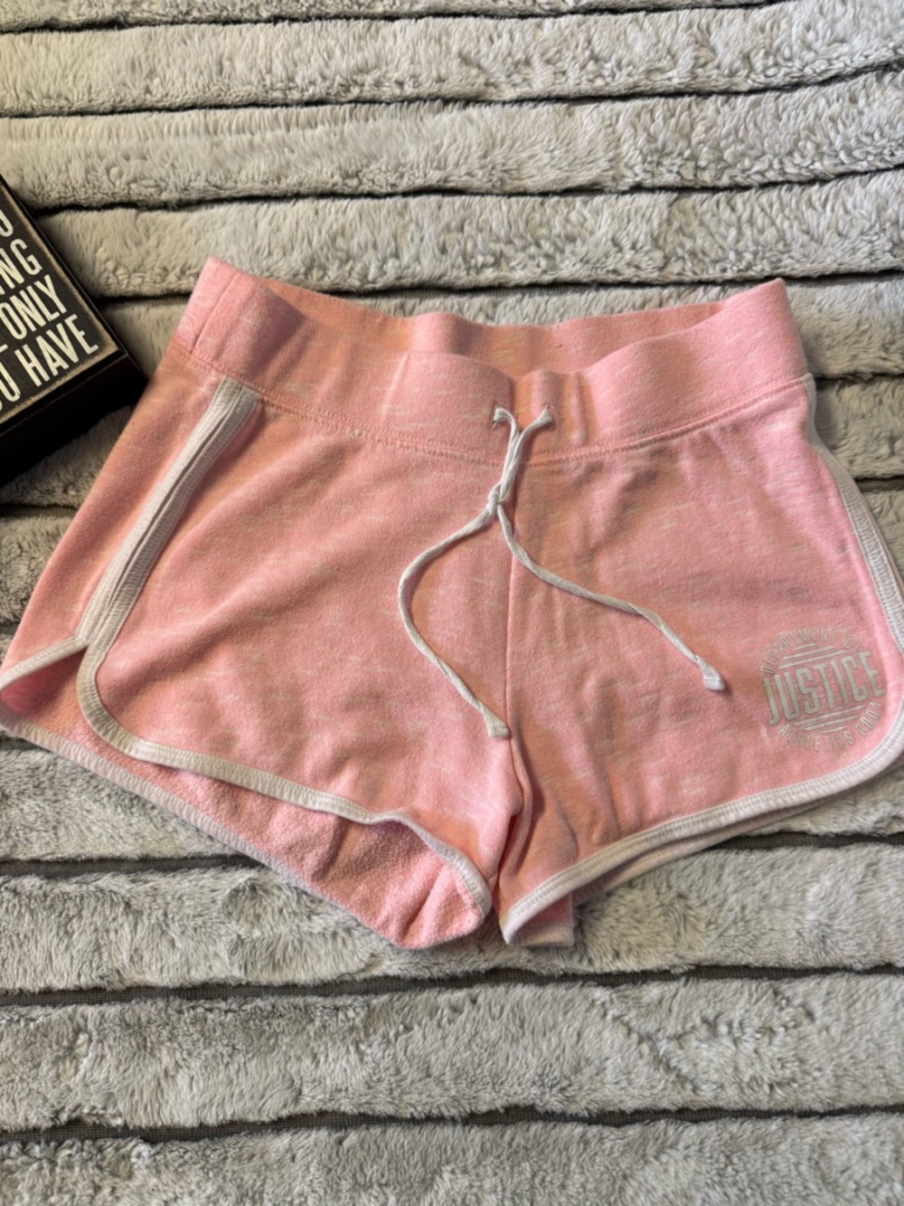 Justice Pink Terry Drawstring Lounge Shorts with White Trim